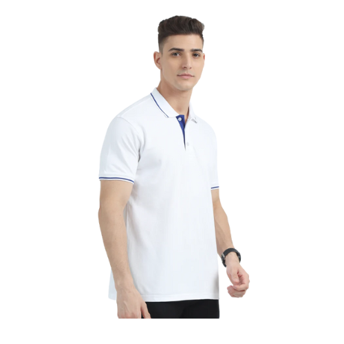 White Polo Shirt – Blue Accent Collar & Sleeves for Teams, Clubs & Corporate Branding