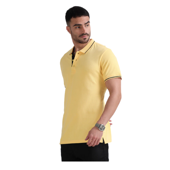 Plain Yellow Polo Tipping T-Shirt – Black Contrast Collar & Sleeve Trim for Everyday Wear & Bulk Orders