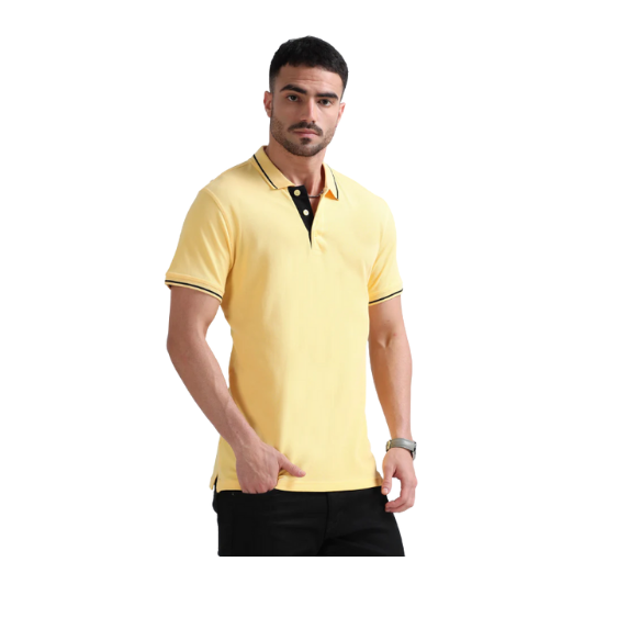 Plain Yellow Polo Tipping T-Shirt – Black Contrast Collar & Sleeve Trim for Everyday Wear & Bulk Orders