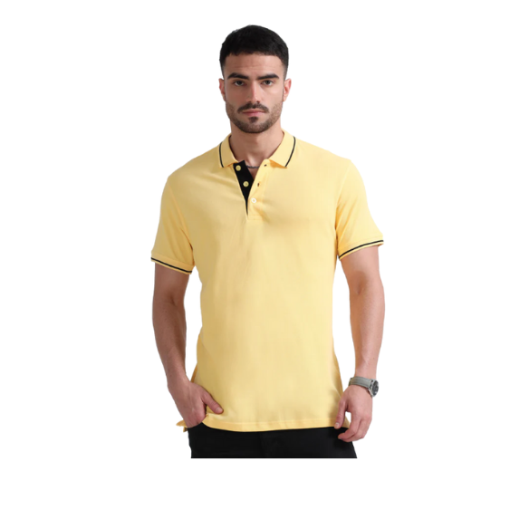 Plain Yellow Polo Tipping T-Shirt – Black Contrast Collar & Sleeve Trim for Everyday Wear & Bulk Orders