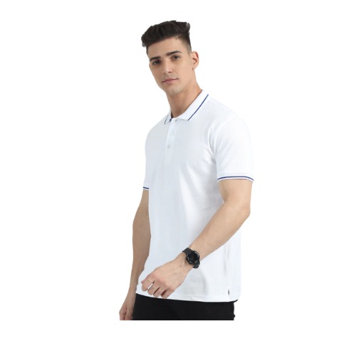White Polo Shirt – Blue Accent Collar & Sleeves for Teams, Clubs & Corporate Branding