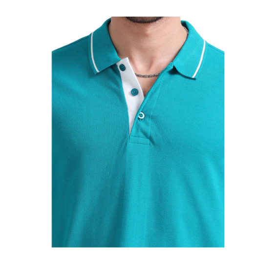 Plain Teal Polo Tipping T-Shirt – White Contrast Collar & Sleeve Trim for Everyday & Bulk Wear