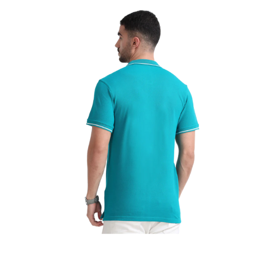 Plain Teal Polo Tipping T-Shirt – White Contrast Collar & Sleeve Trim for Everyday & Bulk Wear