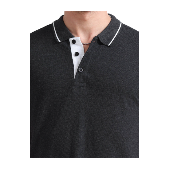 Plain Black Polo Tipping T-Shirt – White Contrast Collar & Sleeve Trim for Teams, Clubs & Everyday Wear