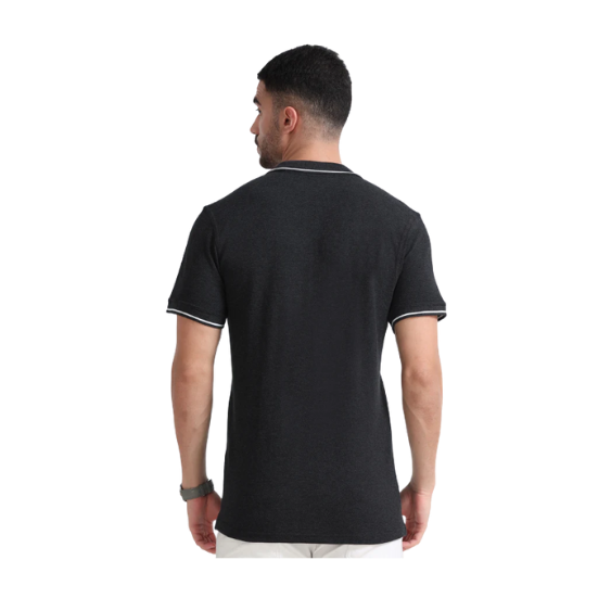 Plain Black Polo Tipping T-Shirt – White Contrast Collar & Sleeve Trim for Teams, Clubs & Everyday Wear