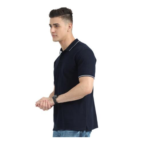 Navy Blue Polo Shirt – White Tipping Collar for Clubs, Teams & Corporate Branding