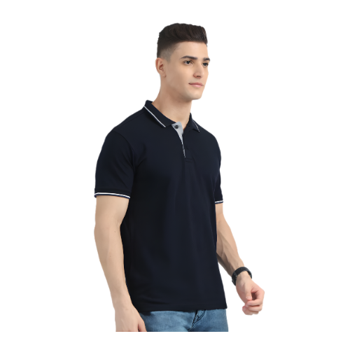 Navy Blue Polo Shirt – White Tipping Collar for Clubs, Teams & Corporate Branding
