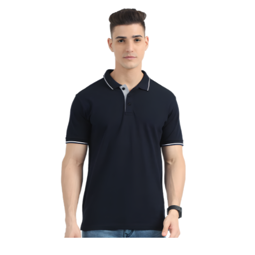 Navy Blue Polo Shirt – White Tipping Collar for Clubs, Teams & Corporate Branding