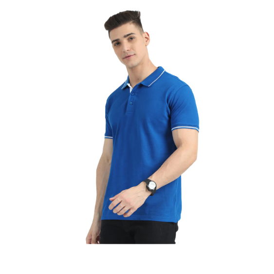Plain Royal Blue Polo Tipping T-Shirt – White Contrast Collar & Sleeve Trim for Teams, Clubs & Everyday Wear