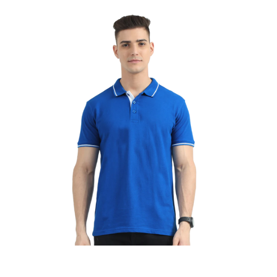 Plain Royal Blue Polo Tipping T-Shirt – White Contrast Collar & Sleeve Trim for Teams, Clubs & Everyday Wear