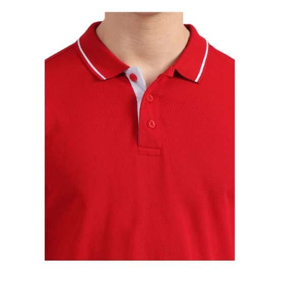 Plain Red Polo Tipping T-Shirt – White Contrast Collar & Sleeve Trim for Teams, Clubs & Everyday Wear