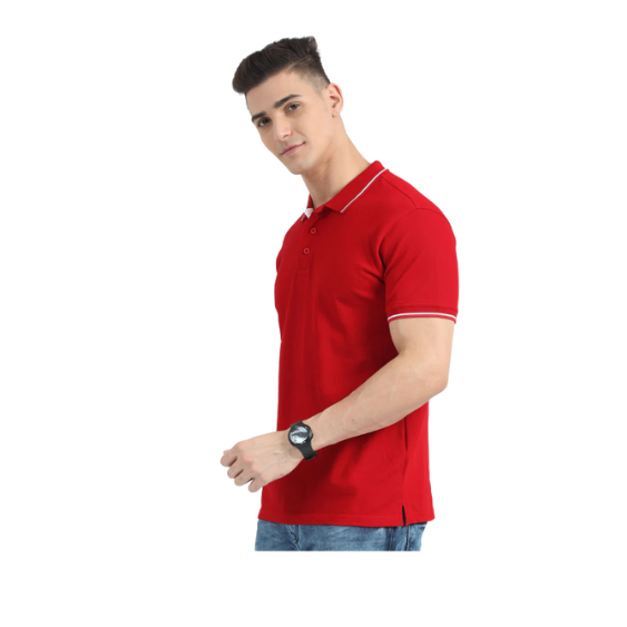 Plain Red Polo Tipping T-Shirt – White Contrast Collar & Sleeve Trim for Teams, Clubs & Everyday Wear