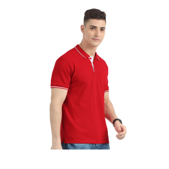 Plain Red Polo Tipping T-Shirt – White Contrast Collar & Sleeve Trim for Teams, Clubs & Everyday Wear