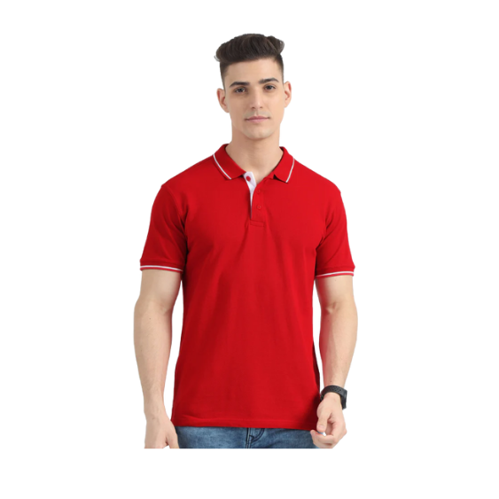 Plain Red Polo Tipping T-Shirt – White Contrast Collar & Sleeve Trim for Teams, Clubs & Everyday Wear
