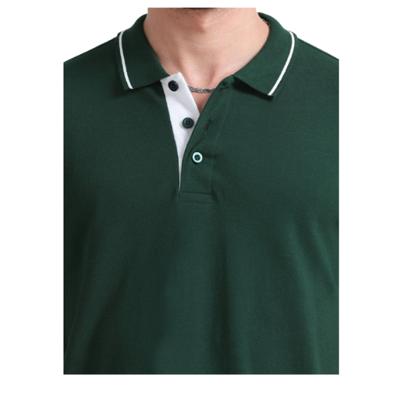 Plain Dark Green Polo Tipping T-Shirt – White Contrast Collar & Sleeve Trim for Teams, Clubs & Everyday Wear