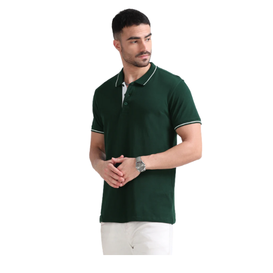 Plain Dark Green Polo Tipping T-Shirt – White Contrast Collar & Sleeve Trim for Teams, Clubs & Everyday Wear