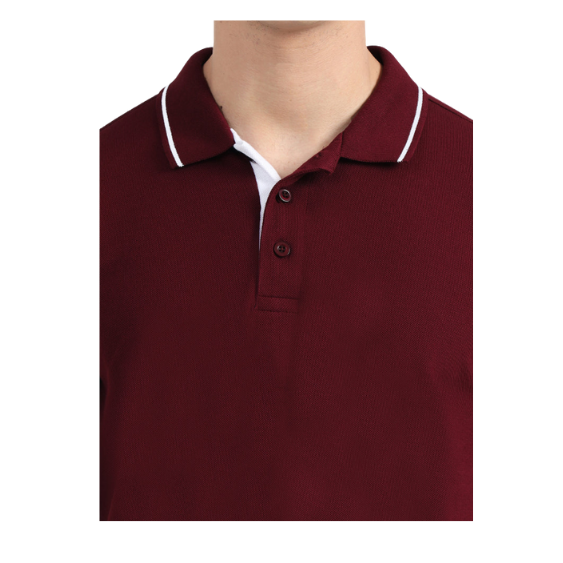 Plain Maroon Polo Tipping T-Shirt – White Contrast Collar & Sleeve Trim for Teams, Clubs & Everyday Wear