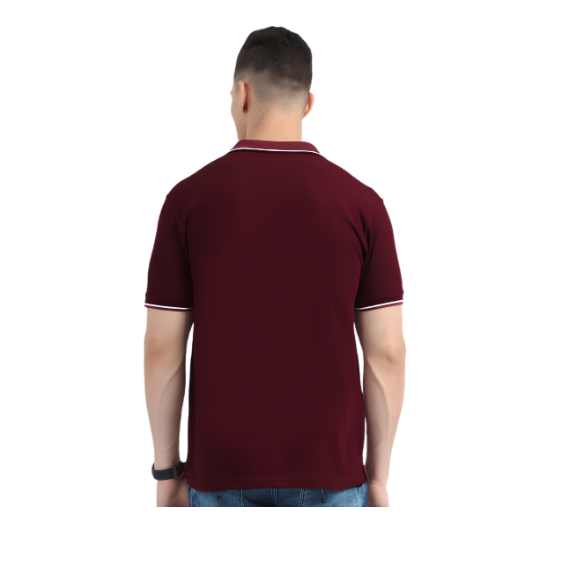Plain Maroon Polo Tipping T-Shirt – White Contrast Collar & Sleeve Trim for Teams, Clubs & Everyday Wear