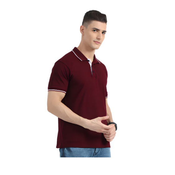 Plain Maroon Polo Tipping T-Shirt – White Contrast Collar & Sleeve Trim for Teams, Clubs & Everyday Wear