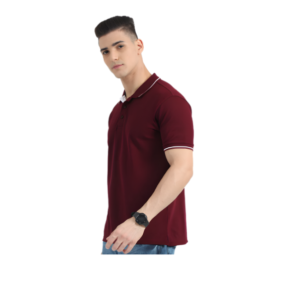 Plain Maroon Polo Tipping T-Shirt – White Contrast Collar & Sleeve Trim for Teams, Clubs & Everyday Wear