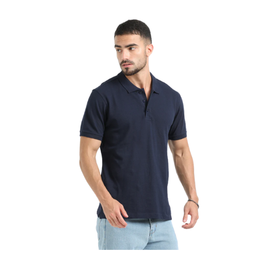 Plain Navy Blue Polo T-Shirt – Classic Cotton Blend with 3-Button Placket for Everyday & Bulk Wear