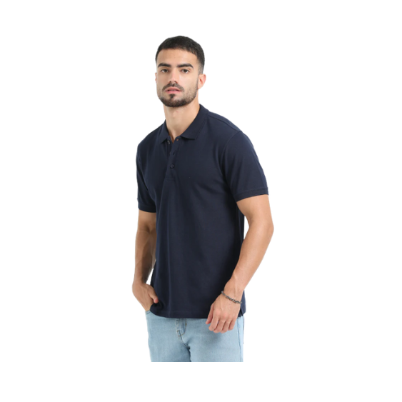 Plain Navy Blue Polo T-Shirt – Classic Cotton Blend with 3-Button Placket for Everyday & Bulk Wear