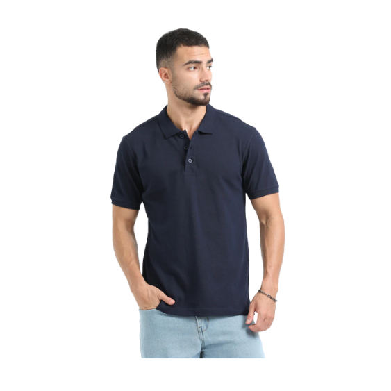 Plain Navy Blue Polo T-Shirt – Classic Cotton Blend with 3-Button Placket for Everyday & Bulk Wear