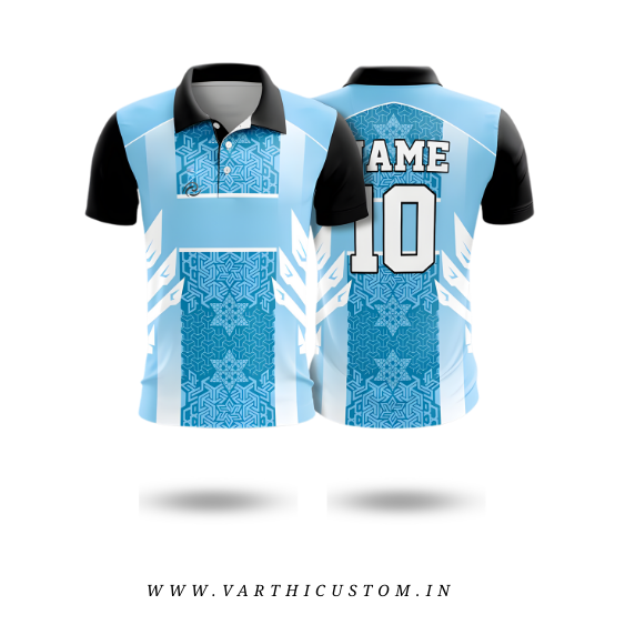 Light Blue Geometric Cricket Jersey – Custom Name & Number | Elegant Teamwear