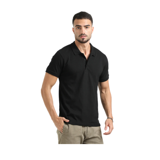 Plain Black Polo T-Shirt – Soft Cotton Blend with Classic Collar for Everyday & Bulk Wear
