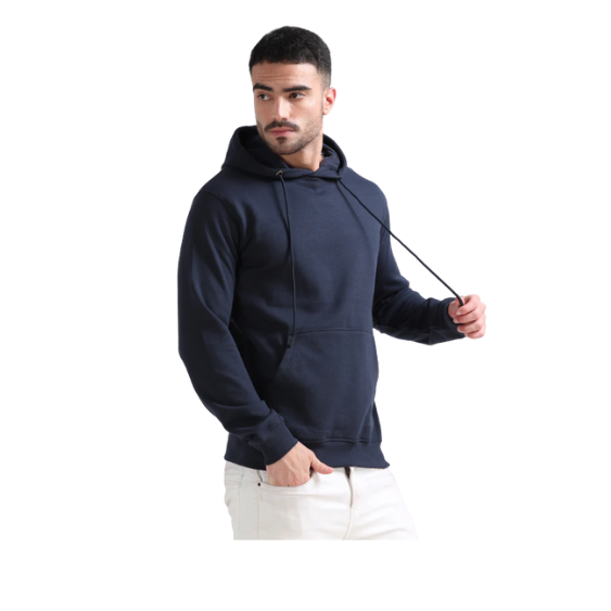 Plain Dark Navy Blue Hoodie – Soft Cotton Blend with Kangaroo Pocket & Drawstring Hood for Everyday & Bulk Wear