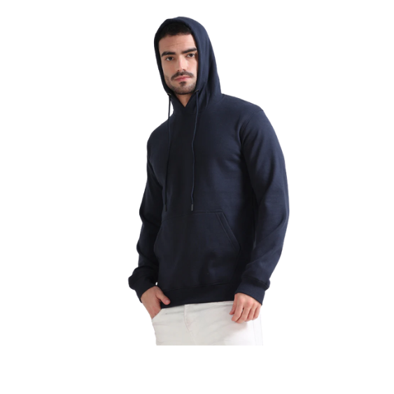Plain Dark Navy Blue Hoodie – Soft Cotton Blend with Kangaroo Pocket & Drawstring Hood for Everyday & Bulk Wear