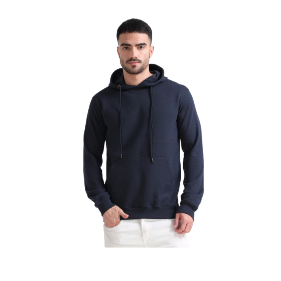 Plain Dark Navy Blue Hoodie – Soft Cotton Blend with Kangaroo Pocket & Drawstring Hood for Everyday & Bulk Wear