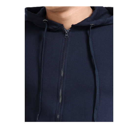 Plain Dark Navy Blue Zip-Up Hoodie – Soft Cotton Blend with Drawstring Hood & Split Kangaroo Pocket