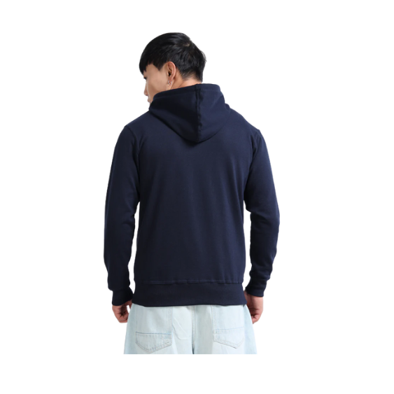 Plain Dark Navy Blue Zip-Up Hoodie – Soft Cotton Blend with Drawstring Hood & Split Kangaroo Pocket