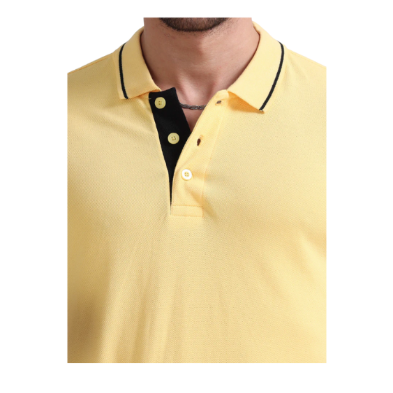 Plain Yellow Polo Tipping T-Shirt – Black Contrast Collar & Sleeve Trim for Everyday Wear & Bulk Orders