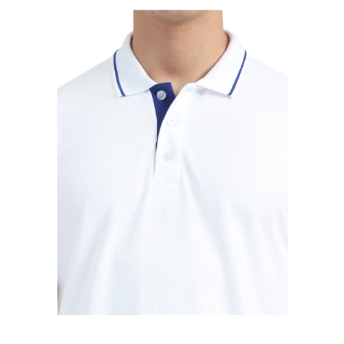 White Polo Shirt – Blue Accent Collar & Sleeves for Teams, Clubs & Corporate Branding