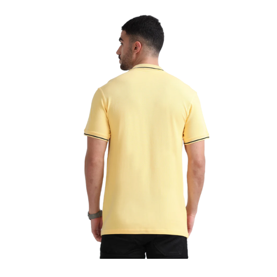 Plain Yellow Polo Tipping T-Shirt – Black Contrast Collar & Sleeve Trim for Everyday Wear & Bulk Orders
