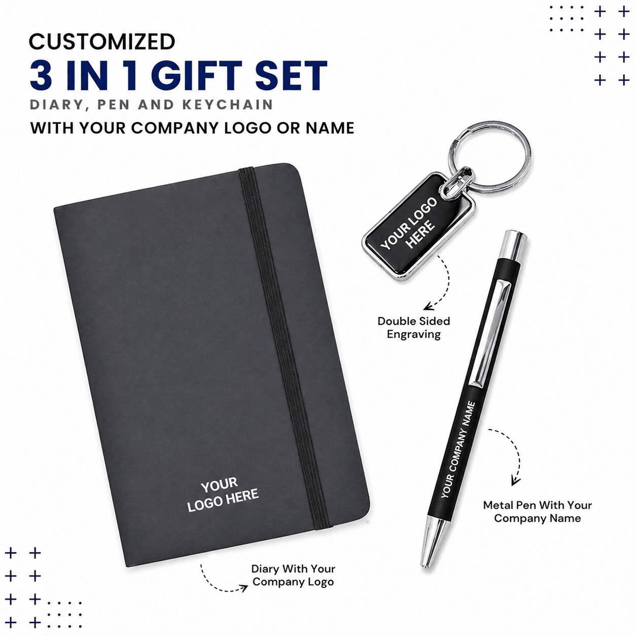 3 in 1 Diary Pen & Keychain Set | Corporate Gift | Varthicustom.in - VARTHI CUSTOM