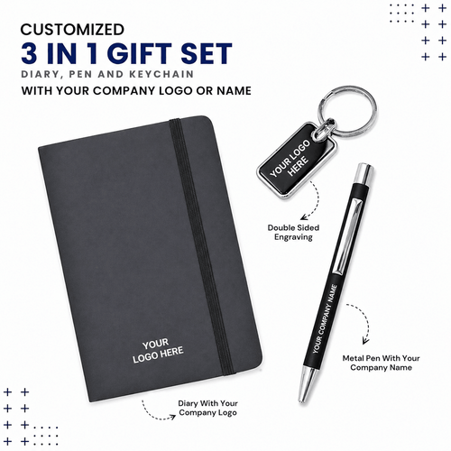3 in 1 Diary Pen & Keychain Set | Corporate Gift | Varthicustom.in - VARTHI CUSTOM